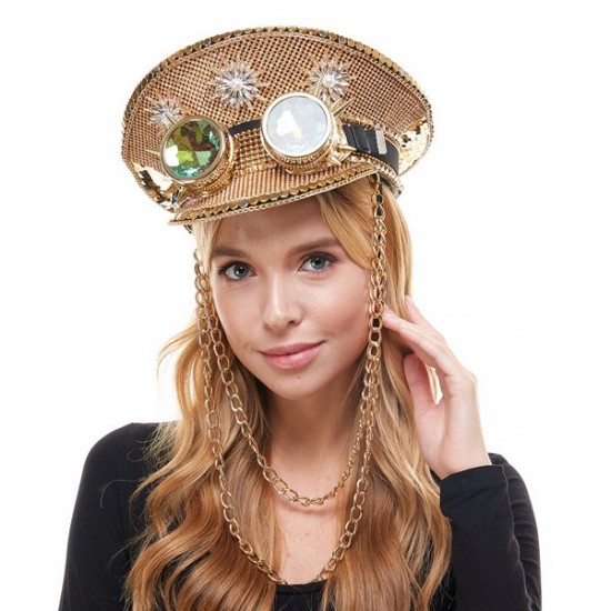 Gold Captain Hat with Goggles