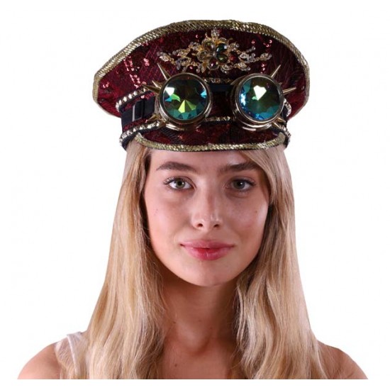 Burgundy Captain Hat with Goggles