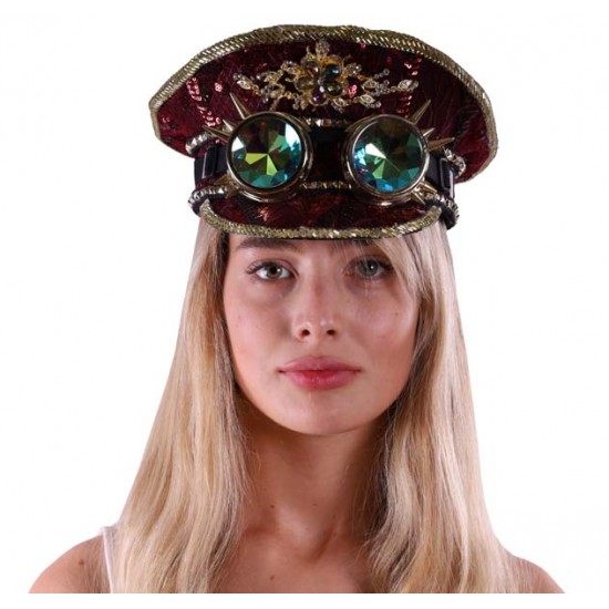 Burgundy Captain Hat with Goggles