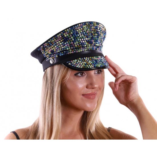 Multicolor Rhinestone Captain Hat