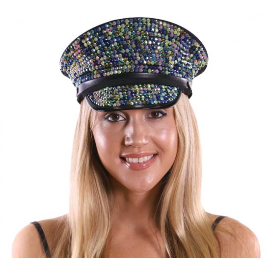 Multicolor Rhinestone Captain Hat