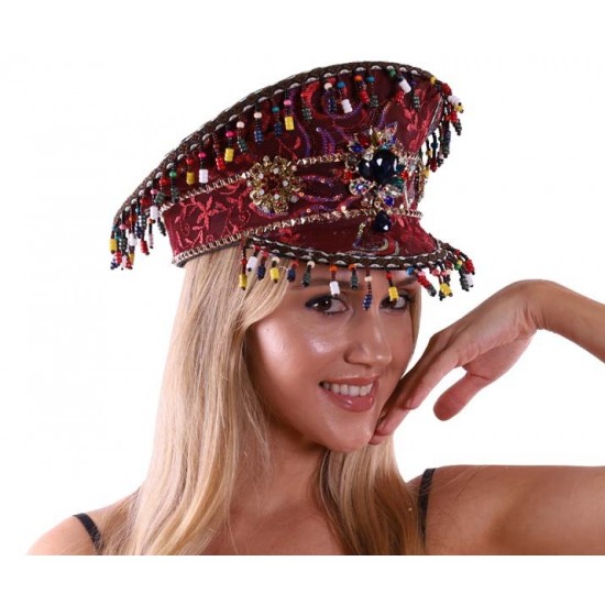 Burgundy Beaded Captain Hat