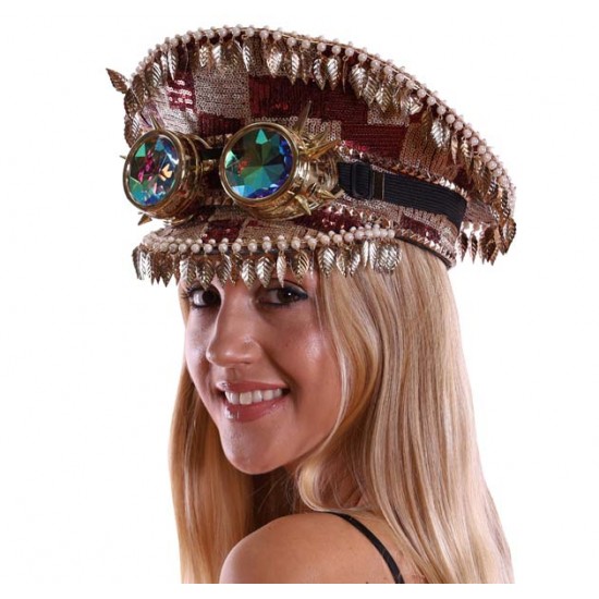 Red Patch Captain Hat with Goggles