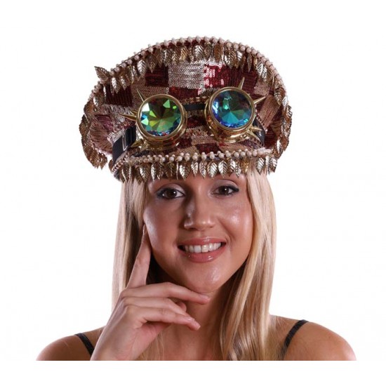 Red Patch Captain Hat with Goggles