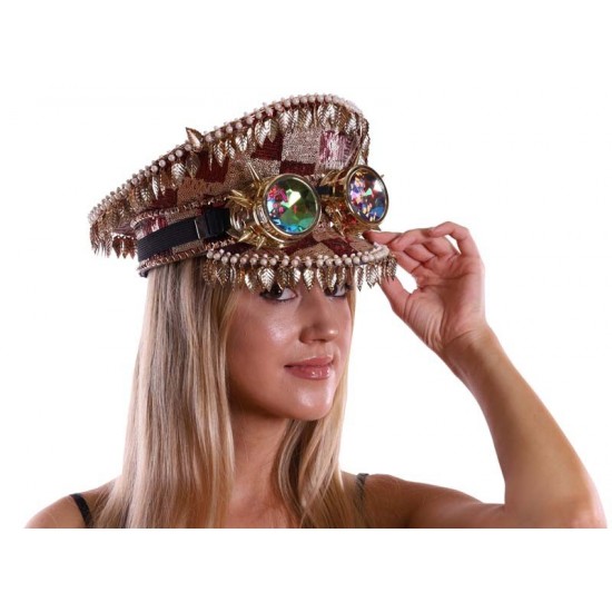 Red Patch Captain Hat with Goggles