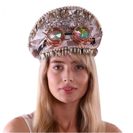 Rose Gold Patch Captain Hat with Goggles