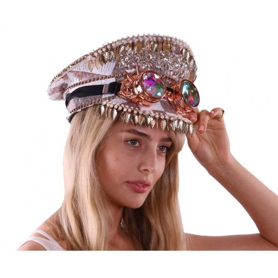 Rose Gold Patch Captain Hat with Goggles