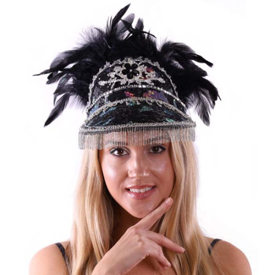 Black Feathered Visor Hat