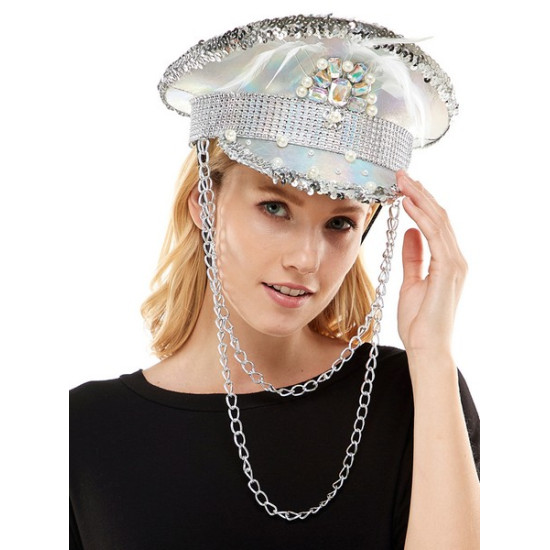 Silver Holographic Captain Hat