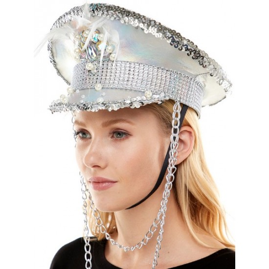 Silver Holographic Captain Hat