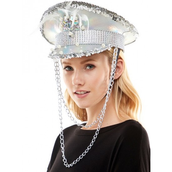 Silver Holographic Captain Hat