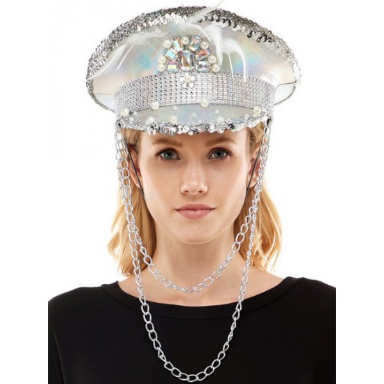 Silver Holographic Captain Hat