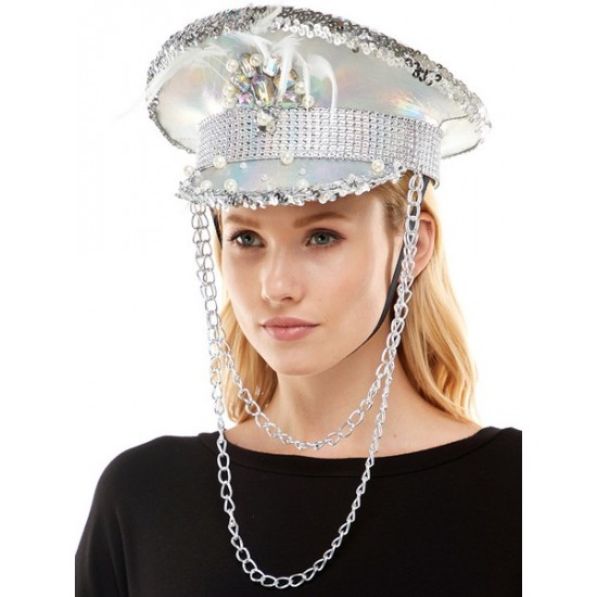 Silver Holographic Captain Hat