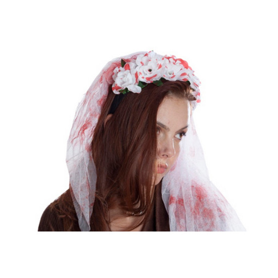 White Bloody Floral Veil Headband