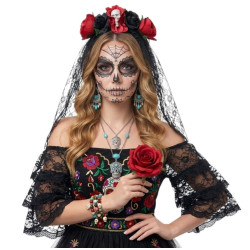 Red Floral Veil Headband