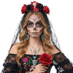 Red Floral Veil Headband