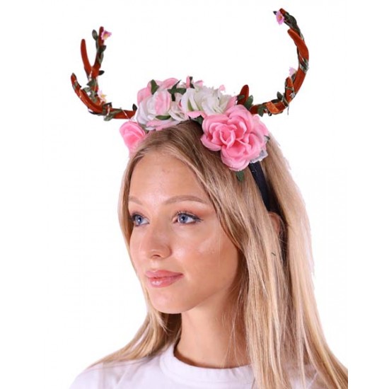 Light-Up Brown Floral Antler Headband
