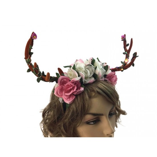 Light-Up Brown Floral Antler Headband