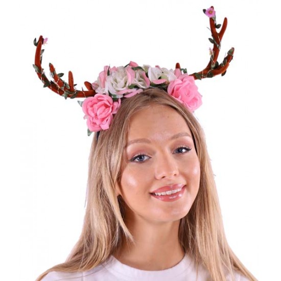 Light-Up Brown Floral Antler Headband