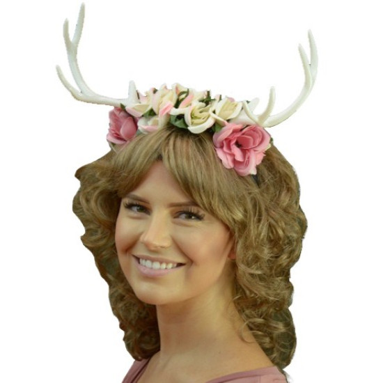 White Floral Antlers Headband