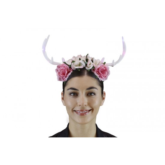 Light-Up White Floral Antlers Headband