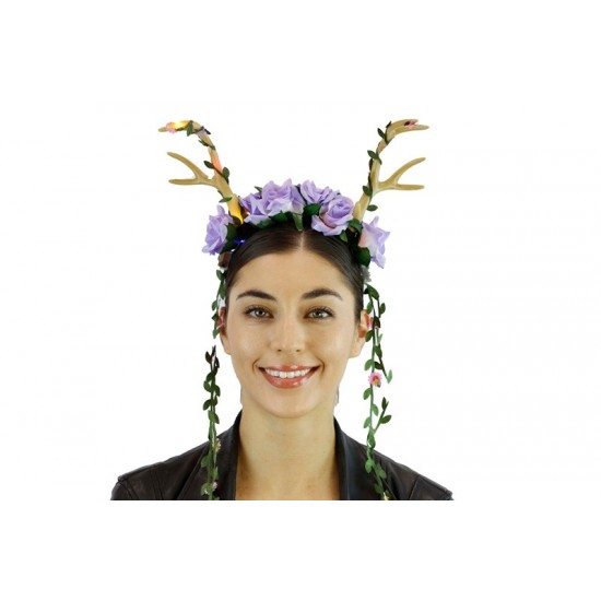 Light-Up Purple Floral Antlers Headband
