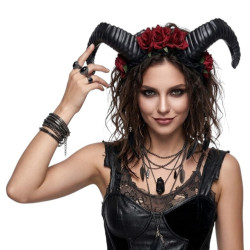Red Floral Ram Horns Headband