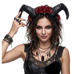 Red Floral Ram Horns Headband