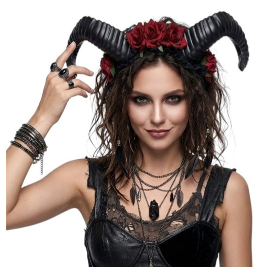 Red Floral Ram Horns Headband