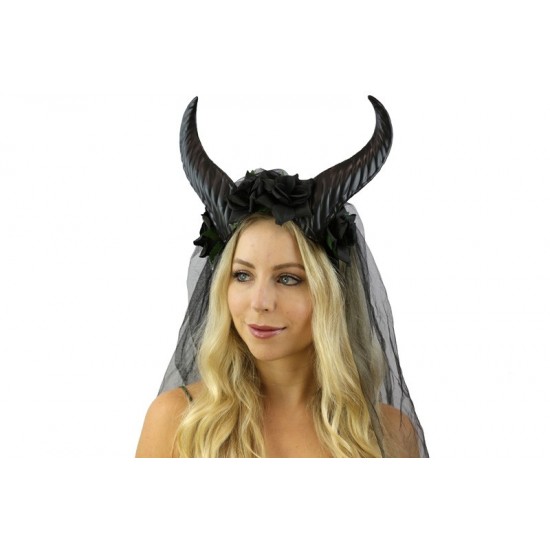 Black Floral Horns Veil Headpiece Black Floral Horns Veil Headpiece