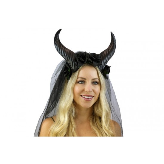 Black Floral Horns Veil Headpiece Black Floral Horns Veil Headpiece