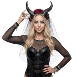 Red Floral Horns Veil Headpiece