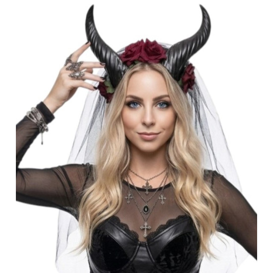 Red Floral Horns Veil Headpiece