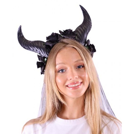 Black Floral Horns Veil Headpiece