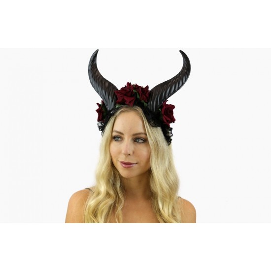 Red Floral Horns Headpiece