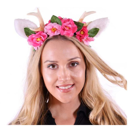 Pink Floral Deer Antlers Headband