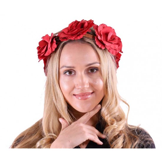 Red Rose Floral Crown Headband