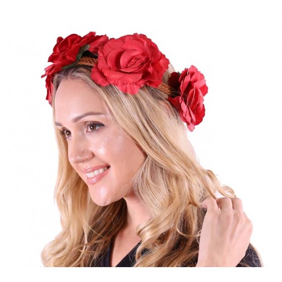 Red Rose Floral Crown Headband