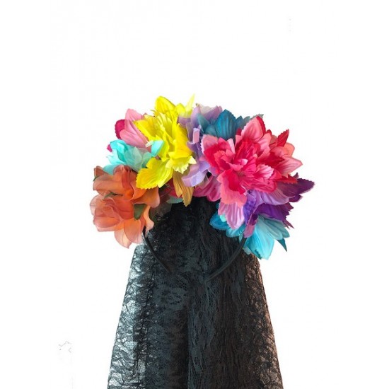 Rainbow Rose Veil Headband