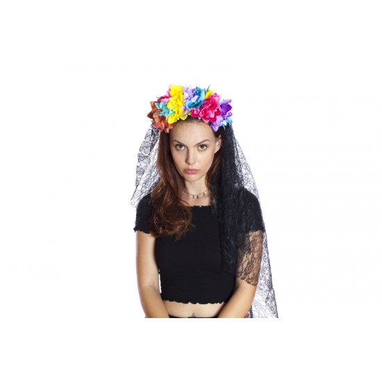 Rainbow Rose Veil Headband