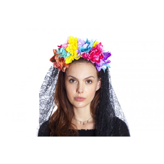 Rainbow Rose Veil Headband