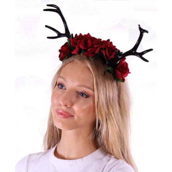 Black Antlers Floral Headband