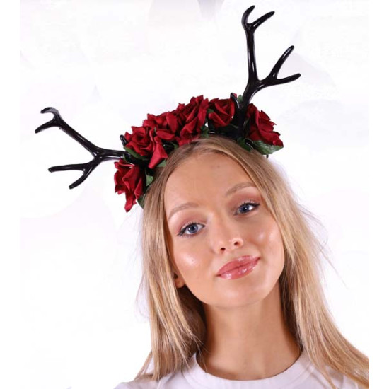 Black Antlers Floral Headband