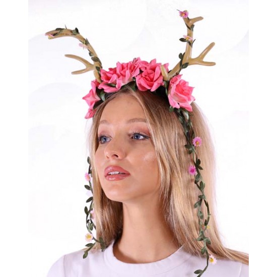 Pink Floral Antlers Headband