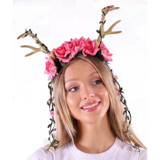 Pink Floral Antlers Headband