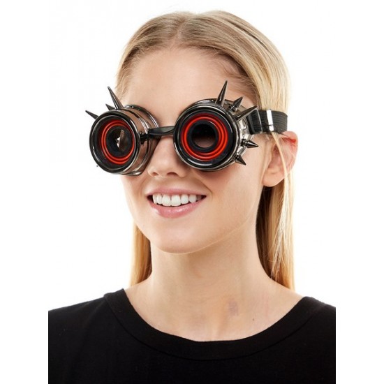 Light-Up Red Spike Steampunk Goggles