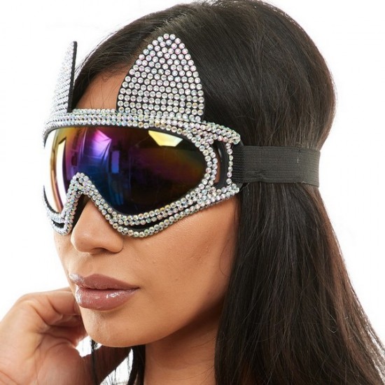 Silver Rhinestone Cat Goggles Silver Rhinestone Cat Goggles