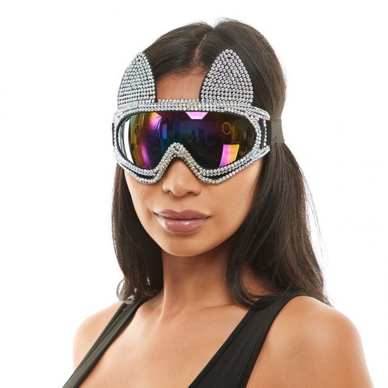 Silver Rhinestone Cat Goggles Silver Rhinestone Cat Goggles