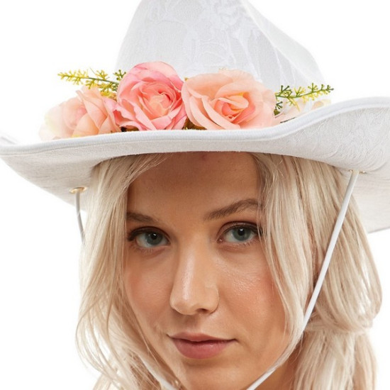 White Floral Cowboy Hat