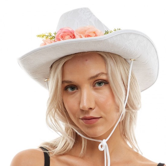 White Floral Cowboy Hat